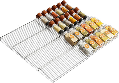 8 Pack Adjustable In Drawer Spice Organizer - Expandable From 11'' to 22'' - Acrylic Drawer Seasoning Organizer,Clear Spice Organization Tray for Cabinet Drawers Condiment,Nail Polish and Jar