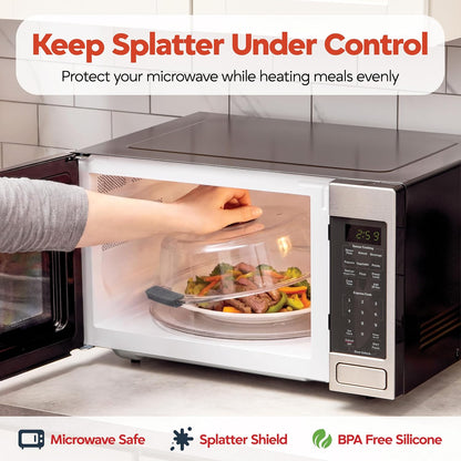 Bezrat Glass Microwave Cover with Silicone Knob and Handles, Splatter Guard Lid, BPA Free, Dishwasher Safe (Black)