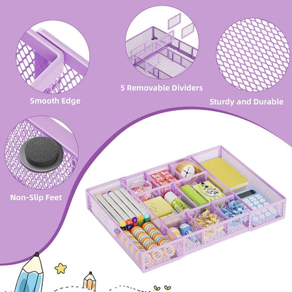 Marbrasse Expandable Desk Drawer Organizer, Mesh Drawer Organizer Tray with 10 Adjustable Compartments, Desk Organizers and Accessories, 5 Dividers Drawer for Office Supplies, Makeup & Vanity (Black)