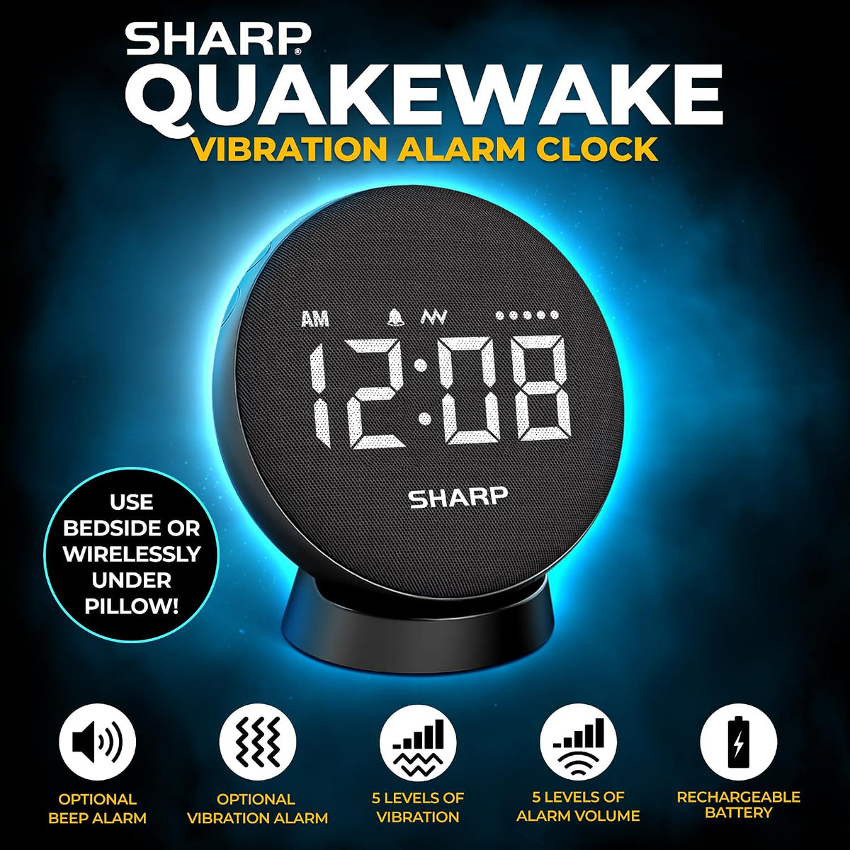 Sharp Vibrating Alarm Clock for Heavy Sleepers with Loud Bed Shaker