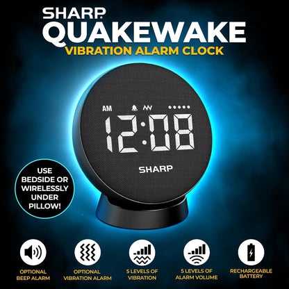 Sharp Vibrating Alarm Clock for Heavy Sleepers with Loud Bed Shaker