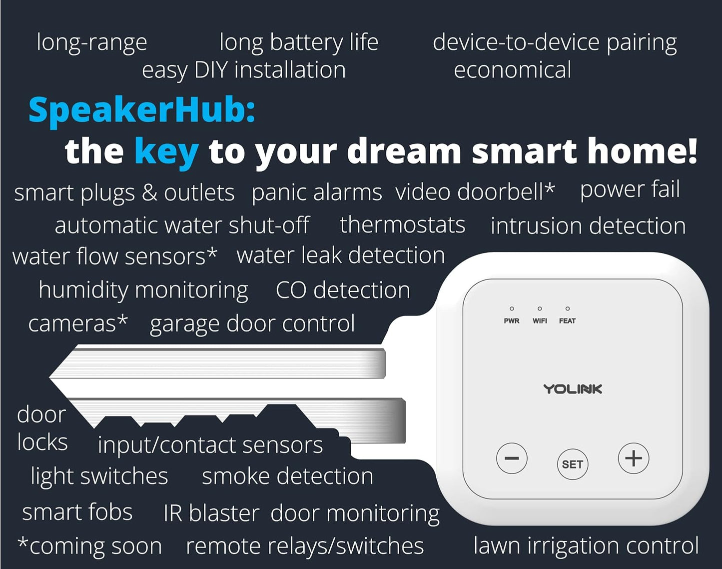 YoLink Smart Home Starter Kit: SpeakerHub & Water Leak Sensor 4 with 105dB Audio Alarm 1-Pack, SMS/Text, Email & Push Notifications, Freeze Warning, LoRa Up to 1/4 Mile Open-Air Range, w/Alexa, IFTTT