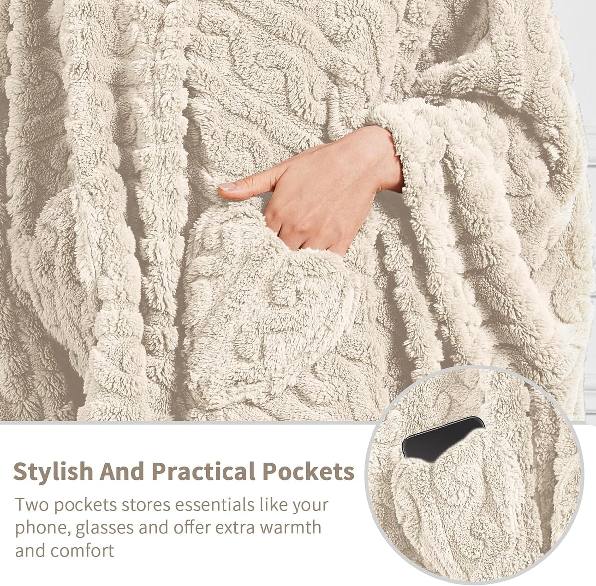 Wearable Blanket Sherpa Fleece Shawl Blanket with Pockets Blanket Poncho Cape for Adults, Cozy Shawl TV Throw Blankets