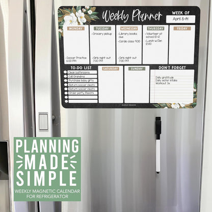 Hadley Designs Magnetic Weekly Planner for Fridge - Greenery Weekly Dry Erase Board, Week Magnetic Calendar for Refrigerator, Week Planner Board, Magnet Schedule Planners for Fridge