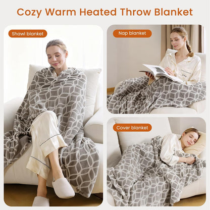 Heated Blanket Electric Throw Blanket with Built-in Button Controller 50"x60" One-Touch Ultra Cozy Soft Warm Heating Electric Blanket with 4 Heat Levels & 4 Hours Auto-Off Overheat Protection
