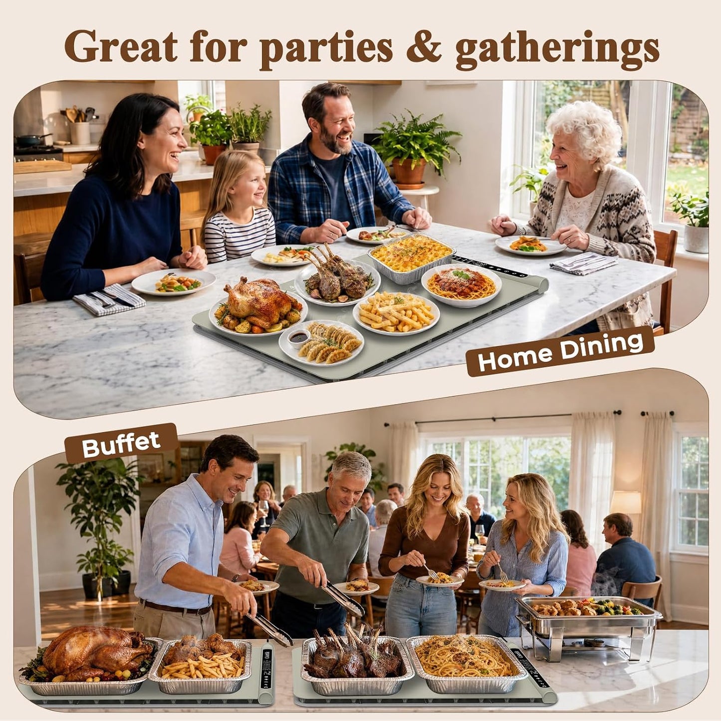 Warming Mat for Food, Electric Warming Tray with Heat-Resistant Pad-L Grey | Colorlife 6 Preset Modes, 7 Temps, 6H Timer, Child Lock, Auto-Memory, Rollable Silicone Food Warmer for Buffet, Parties