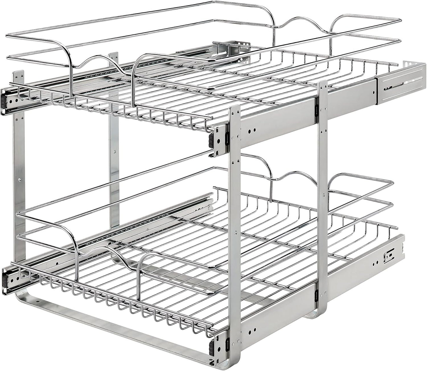 Rev-A-Shelf Pullout Organizer for Cabinets, Min Opening Width of 18" | STwo-Tier Steel Shelf for Kitchen or Vanity Cabinet Organization, Heavy Gauge Wire Slide Out Storage Basket, 5WB2-1822CR-1