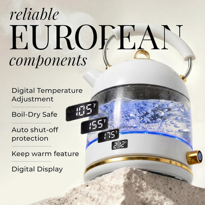 Styled Settings Stainless Steel Electric Kettle with Temperature Control | BPA and Plastic Free Electric Kettle with Keep Warm Function, Borosilicate Glass -1500W Hot Water Boiler with Digital Display