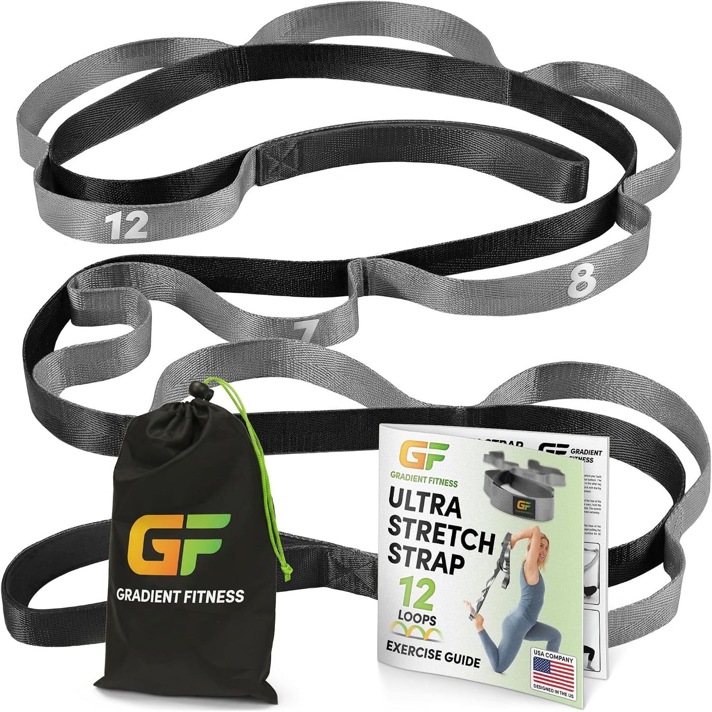 Stretching Strap for Physical Therapy, 12 Multi-Loop Stretch Strap 1" W x 8' L, Neoprene Handles, Physical Therapy Equipment, Yoga Straps for Stretching, Leg Stretcher.