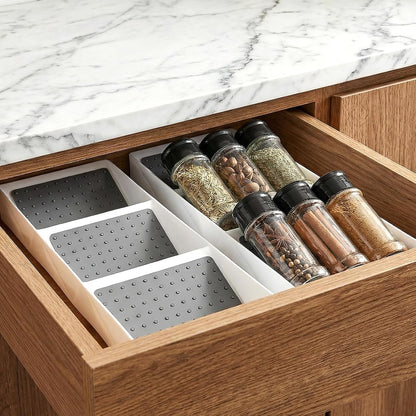 2 Pcs Spice Drawer Organizer Plastic, Drawer Spices Organizer, 3 Tier Kitchen Cabinet Seasoning Rack, White Gray, for Spice Jars, Essential Oils, Cosmetics, Office Supplies, Pantry Storage