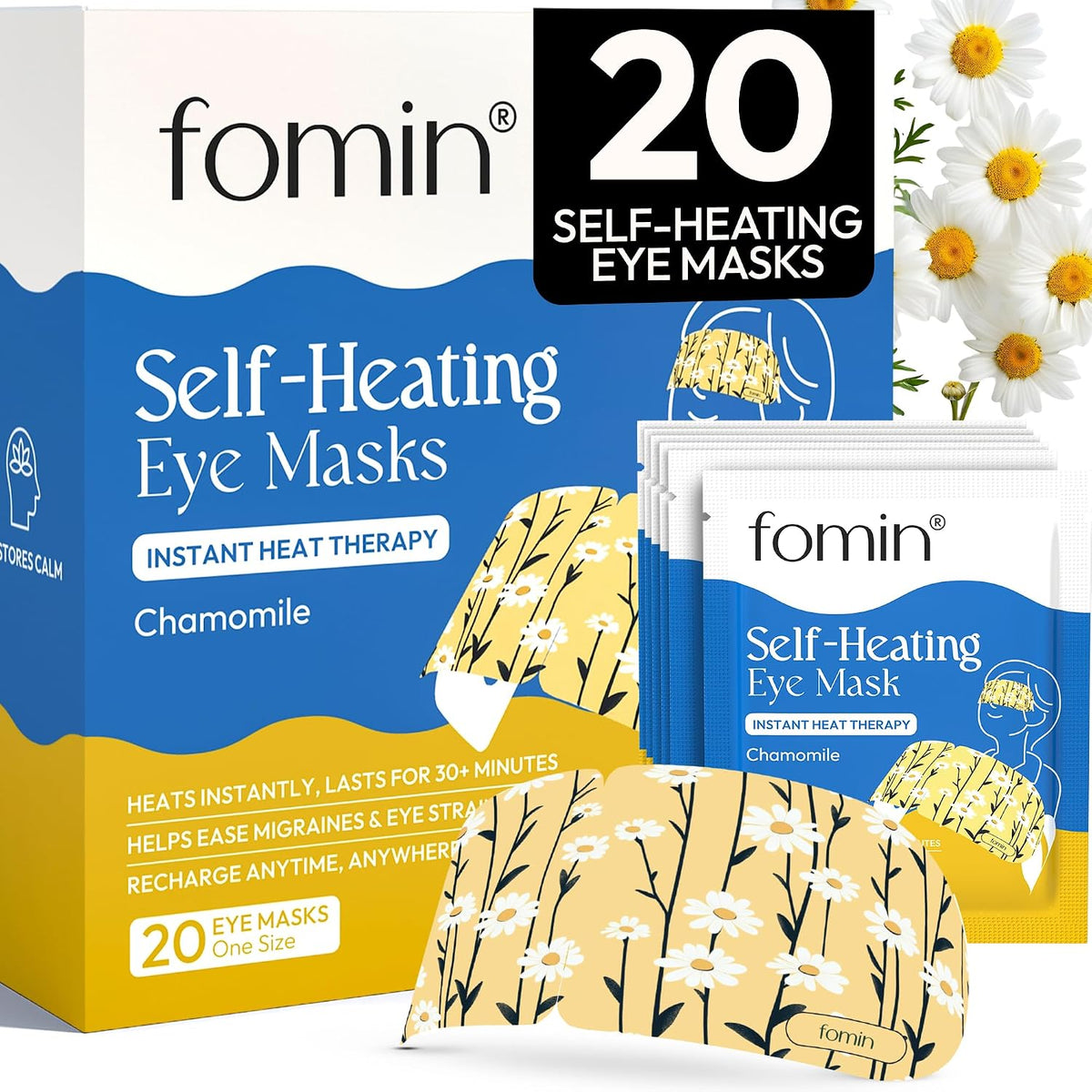 Fomin Steam Eye Mask - 20 Pack - Variety Pack - Self Heating Warm Compress for Dry Eyes, Puffy Eyes & Dark Circles, Disposable Sleep Mask for Home, Spa, Travel Essentials & Relaxation Gifts for Women