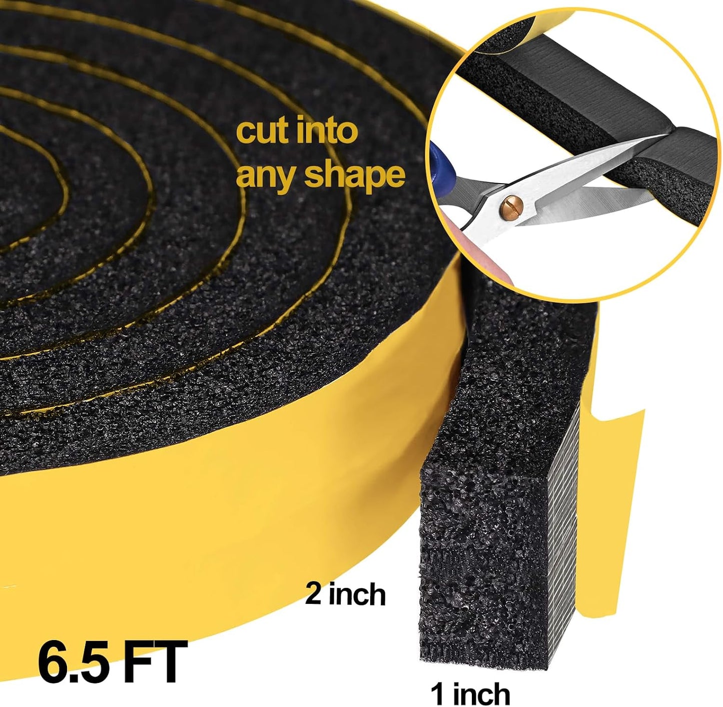 High Density Foam Tape Air Conditioner Window Seal, 1x1 Inch Thick Foam Stripe with Adhesive for Window AC Insulation, Weather Stripping for Doors and Windows Insulation, AC Foam Tape, White