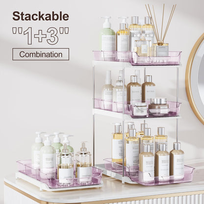 Delamu 2-Tier Multi-Purpose Bathroom Under Sink Organizers and Storage, Stackable Kitchen Pantry Organization, Pull Out Medicine Cabinet Organizer with Movable Dividers, White, 2 Pack