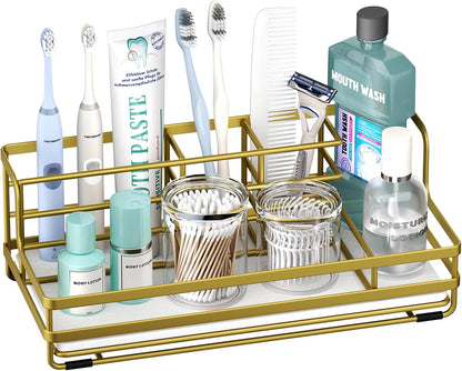 HapiRm Toothbrush Holders for Bathroom - 5 Partitions Bathroom Counter Organizer with Instant Drying Stone, Stainless Steel Countertop Storage Electric Toothbrush Toothpaste Holder - Black