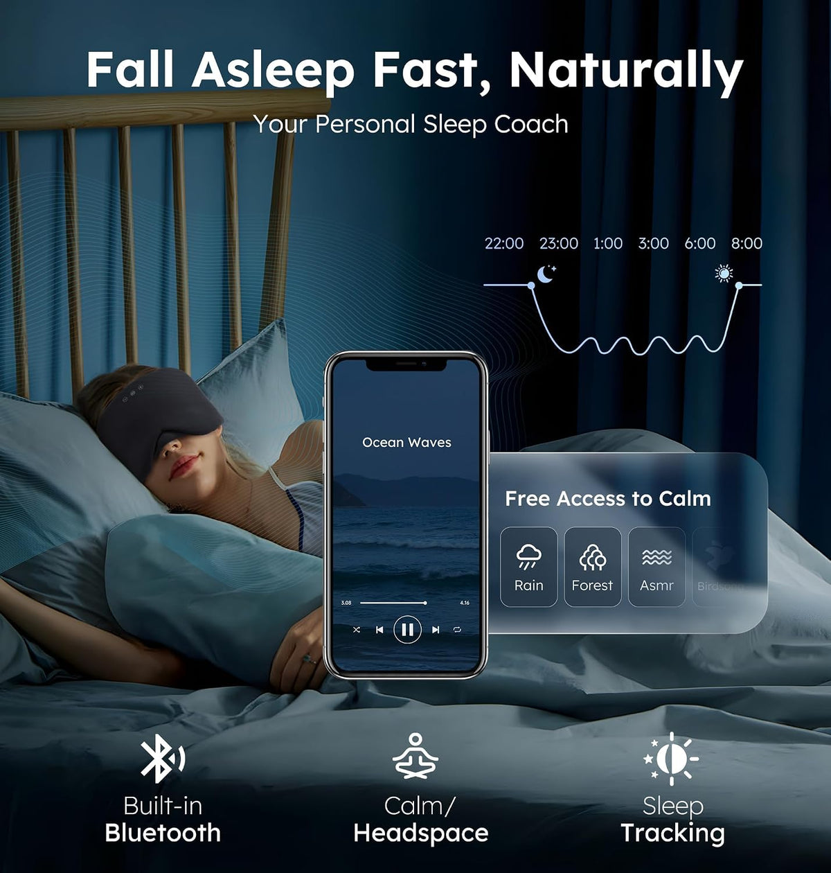 Luxury Bluetooth 5.4 Sleep Mask for Adults - Ice Fiber Cooling & HD Sound, 100% Light Blocking Adjustable Eye Cover for Travel & Side Sleepers - Soft Sleep Headphones with 10H Playtime
