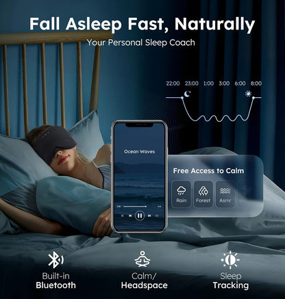 Luxury Bluetooth 5.4 Sleep Mask for Adults - Ice Fiber Cooling & HD Sound, 100% Light Blocking Adjustable Eye Cover for Travel & Side Sleepers - Soft Sleep Headphones with 10H Playtime