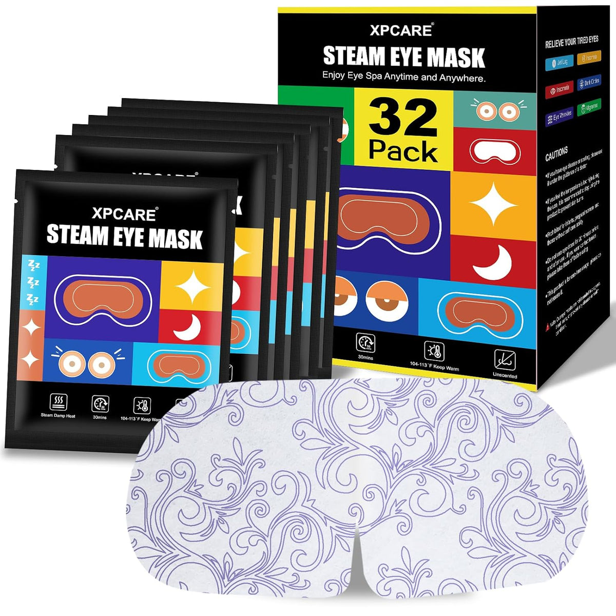 XPCARE 32 Pack Steam Eye Mask Disposable for Dry Eyes Cornea Care-Unscented