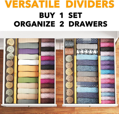 SpaceAid Bamboo 4 Pack Dresser Drawer Dividers, 4.65“ High Adjustable 12.5“-17” Drawer Organizers, Expandable Organization for Clothing, Clothes, Dressers, Black