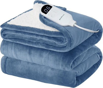Bedsure Heated Blanket Throw Blanket with Preheat Function - Fast Heating Electric Blanket, Soft Flannel Throw with 6 Time Settings(Up to 10H), 6 Heating Settings, Gifts for Grandma (50"x60", Grey)