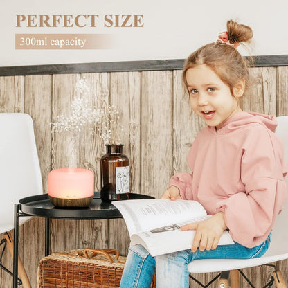 Homeweeks 300ml Essential Oil Diffuser, Quiet Aromatherapy Mist Diffusers for Essential Oils, Wood Grain, Ultrasonic, Remote Control, Timer, 7 Colors Light for Bedroom (300ml)