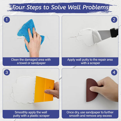Oriflame Drywall Repair Kit: 8.5 Ounce Spackle Wall Repair with Patch/Scraper/Sandpaper/Gloves - White Wall Putty for Nail Holes/Cracks/Dents/Stains/Peeled Wall (1)