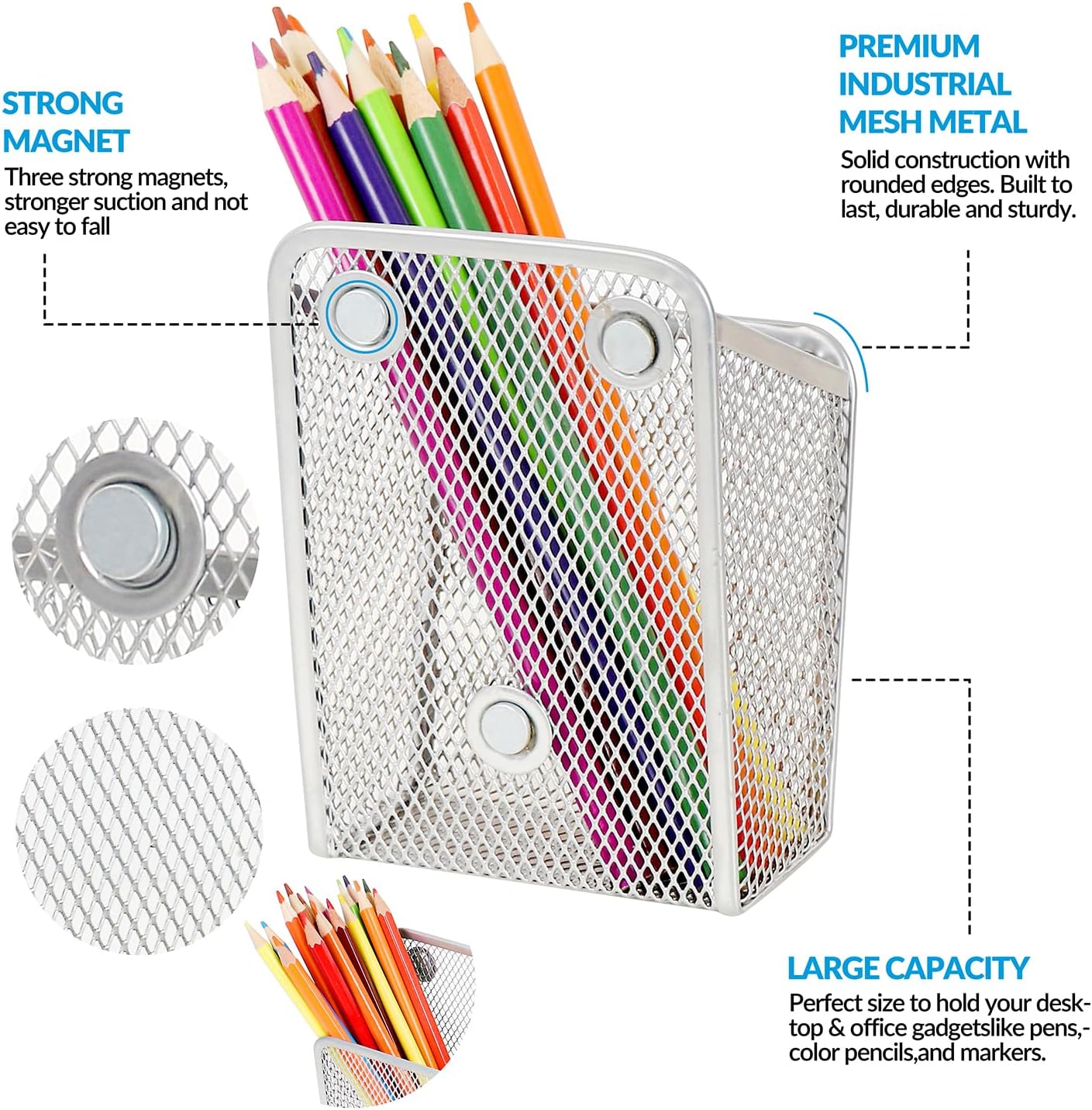 UCYCAZ Magnetic Pen Holder,Single Magnetic Pencil Locker Holder Organizer | Strong Magnets Mesh Marker Holder,Locker Accessories,Writing Utensil Storage Organizer,Pen Basket for Whiteboard,Refrigerator