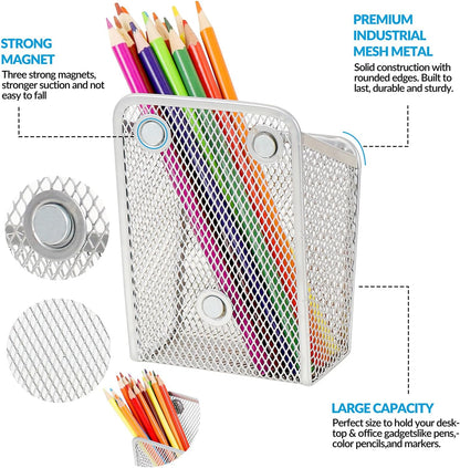 UCYCAZ Magnetic Pen Holder,Single Magnetic Pencil Locker Holder Organizer | Strong Magnets Mesh Marker Holder,Locker Accessories,Writing Utensil Storage Organizer,Pen Basket for Whiteboard,Refrigerator