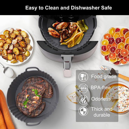 Silicone Air Fryer Liners 2 Pack, Reusable Liners Compatible for Ninja Foodi DZ201, DZ401, DZ550, COSORI, Chefman, Instant Air Fryer, and 6-in-1 8-10QT Air Fryer Baskets
