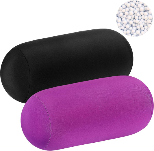 Geelin 2 Pcs Microbead Roll Pillow Bolster Neck Back Support,Violet, Black