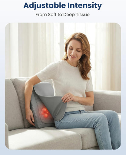 COMFIER Lumbar Support Cushion with Kneading Massage, Heat & Vibration, Ergonomic Back Support Pillow for Office Chair, Seat & Sofa Adjustable Comfort, Gray
