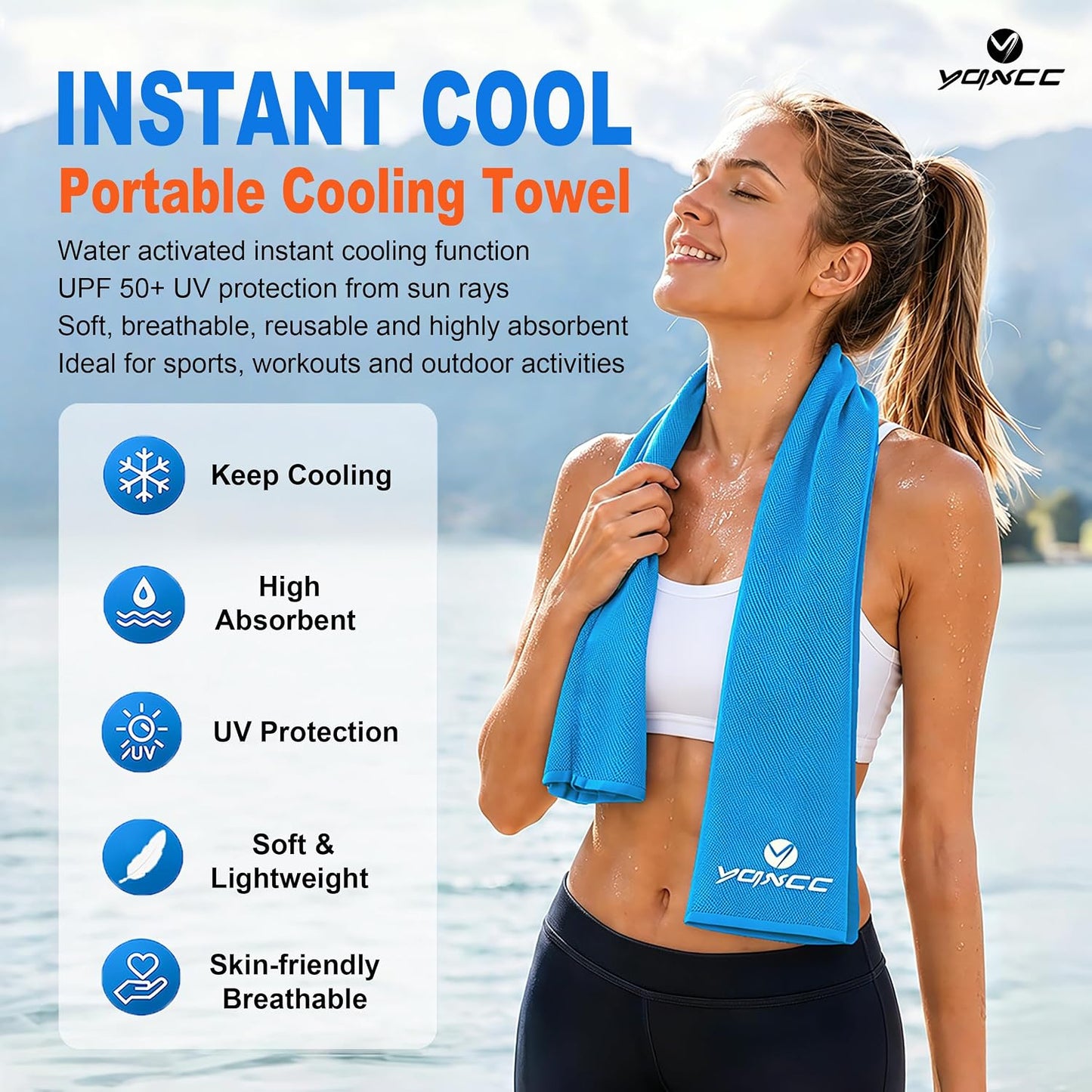 YQXCC 4 Pack Cooling Towels (47"x12"), Ice Cool Towels for Neck & Face | Soft Breathable Microfiber, Instant Cooling Neck Wraps, Ideal for Yoga, Golf, Gym, Running, Camping & Hot Weather