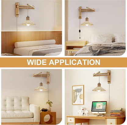maesta Plug in Wall Lamp, Wood Swing Arm Wall Sconce for Bedroom