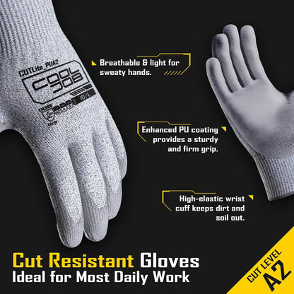 COOLJOB 12/120 Pairs Cut Resistant Work Gloves PU Coating, ANSI A2 A4 A6 A9