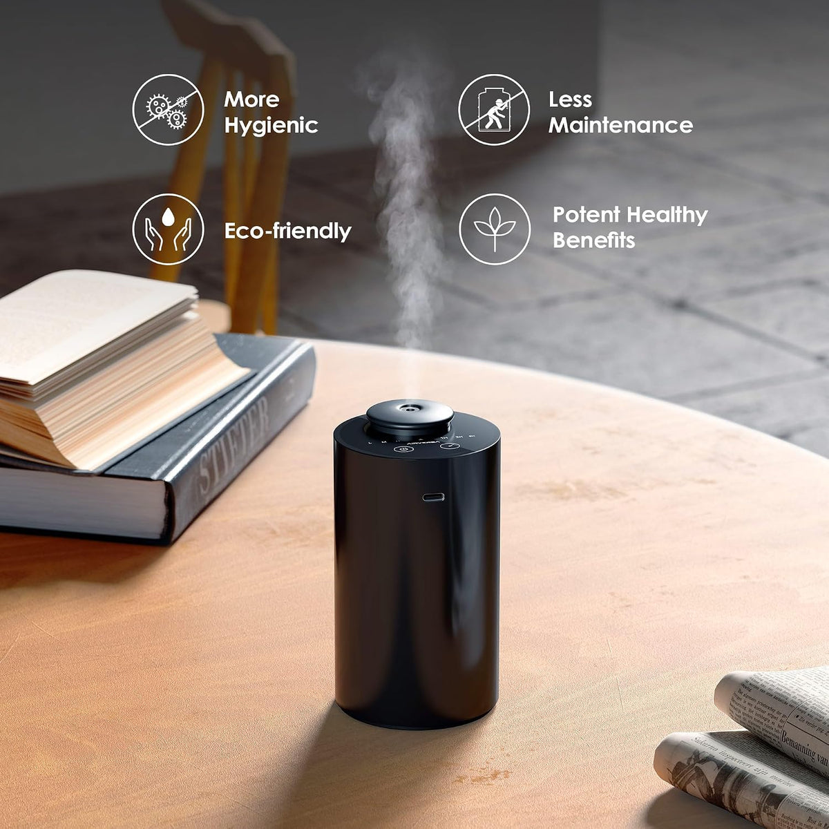 Airversa AN6 Waterless Diffuser for Essential Oil for Home, Room, Black