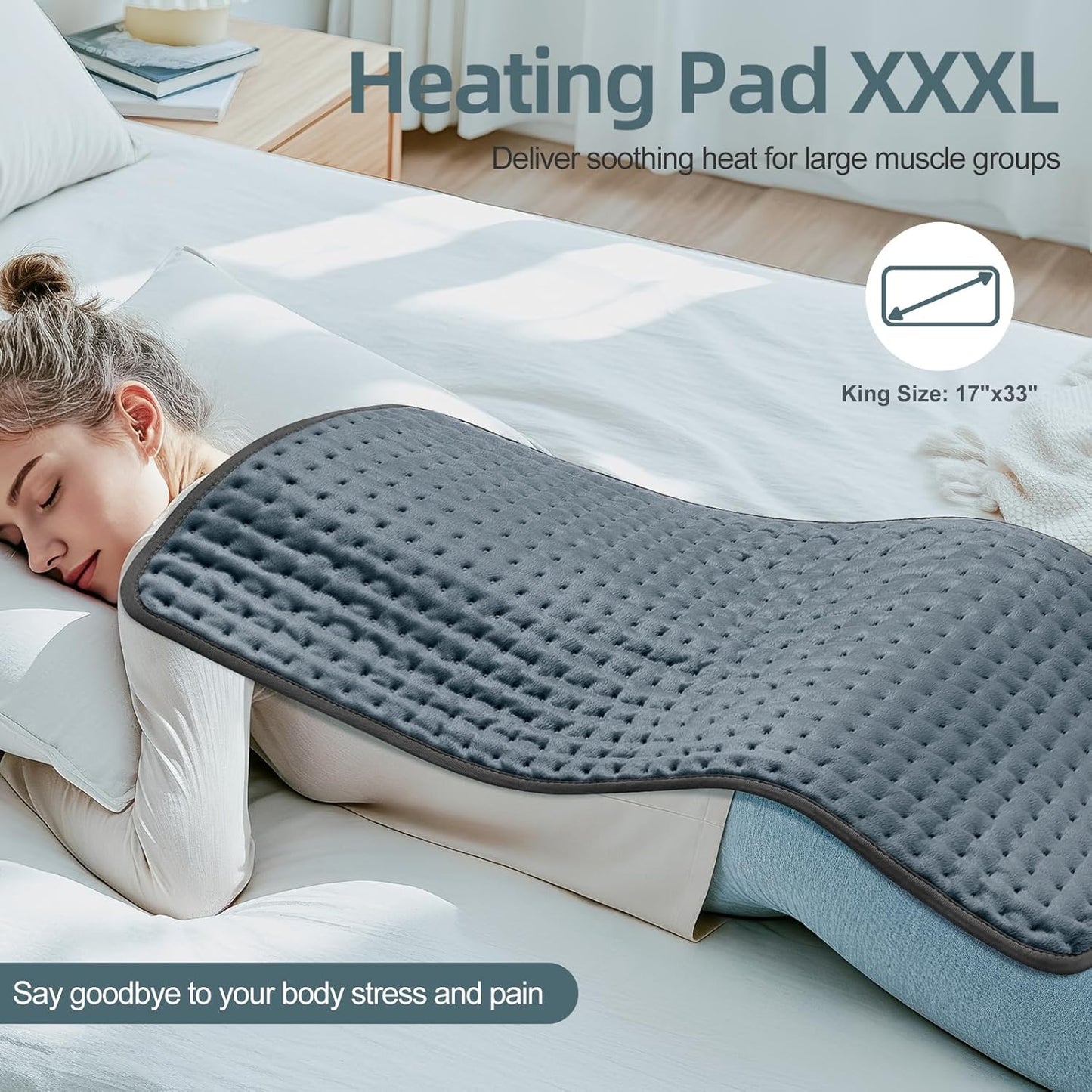 17"x33" Heating Pad XXXL for Back Pain, Extra Large Heated Pad for Neck/Shoulders/Legs/Knees/Feet/Cramps, Birthday Fathers Mothers Day Gifts for Mom Dad Women Men Grandma Her, 6 Heat Settings Auto-Off