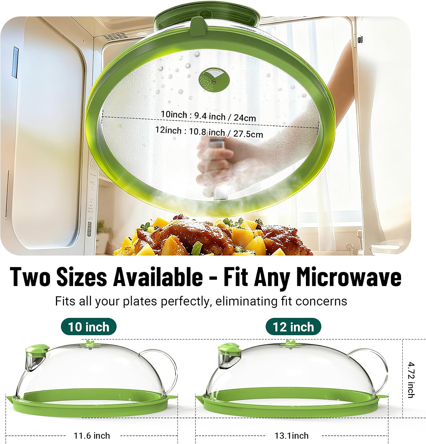 Microwave Splatter Cover with Water Steamer, 10 Inch, Integrated Handle | Upgraded Microwave Food Cover with Built-In Water Reservoir and Steam Vents to Help Prevent Splashes and Keep Food Moist