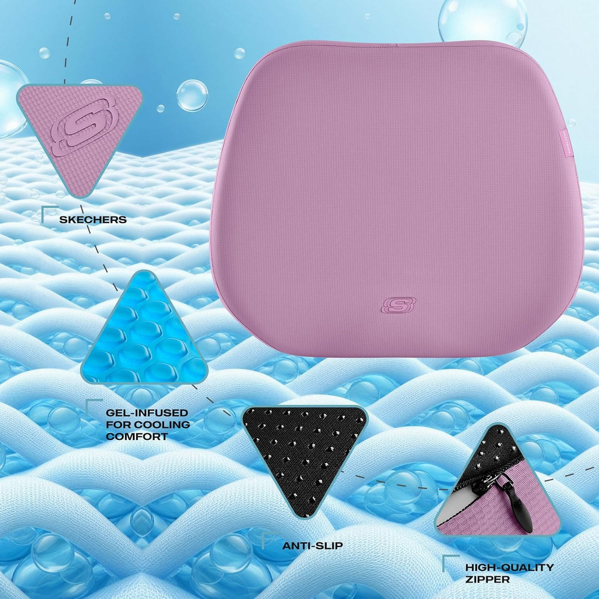 Skechers Seat Cushion Premium Gel & Memory Foam-Office Chair Cushion for Tailbone Pain Relief,Butt Pillow for Office Chair,Car seat Cushion,Long Sitting Office Workers,and Car Drivers,Black