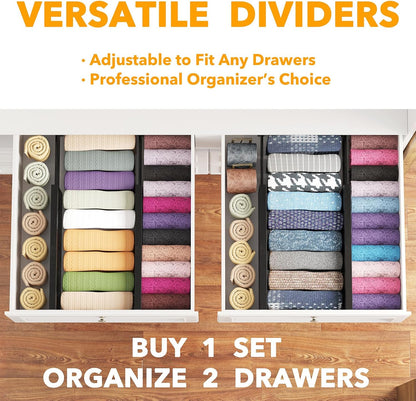 SpaceAid Bamboo 4 Pack Dresser Drawer Dividers, 4.65“ High Adjustable 12.5“-17” Drawer Organizers, Expandable Organization for Clothing, Clothes, Dressers, Black