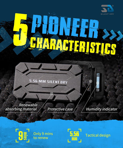 Pioneer Silent Dry Cordless Gun Safe Dehumidifier – Reusable Mini Dryer for up to 20L – 9 Min Fast Rechargeable & Moisture Removal for Guns, Safes, Cabinets, Cameras – Swat Black (1 Pack)