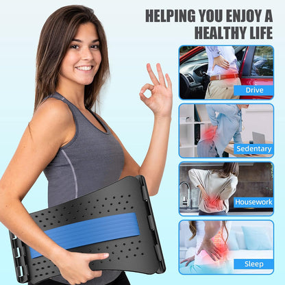 Back Stretcher for Pain Relief, Multi-Level Back Cracker Lower Back Pain Relief Device, Lumbar Support Spine Board with 3 Adjustable Settings for Bed, Chair & Car with Massager
