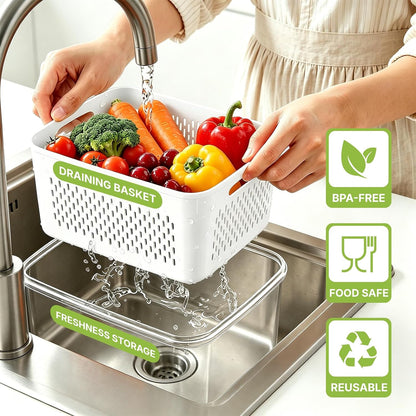5 Pack Large Fruit Storage Containers for Fridge, Leakproof Produce Containers with Removable Colanders, Dishwasher Safe Fridge Organizers and Storage, Keep Berry, Vegetables Fresh Longer