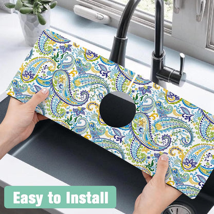 Kitchen Sink Splash Guard Faucet Mat 24" X 5.5" Tropical Leavesl Absorbent Fast Drying Mat Faucet Draining Mat Sink Splash Guard Behind Faucet Drip Catcher for Kitchen Bathroom