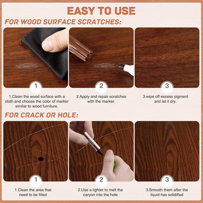DEWEL Wood Furniture Repair Kit, New Upgrade Wood Fillers, Furniture Touch Up Markers, Wax Sticks, Wood Putty with Beeswax for Cracks, Wood Hole, Scratches, Floor, Table, Door