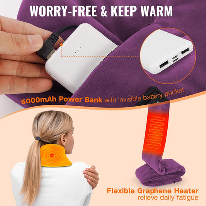 Girasol Heated Neck Wrap Heated Scarf for Neck Pain Relief, Neck Heating Pad with 5000mAh Power Bank, Cordless Thermal Neck Brace Electric Heated Neck Warmer with 3 Heating Levels (Purple)