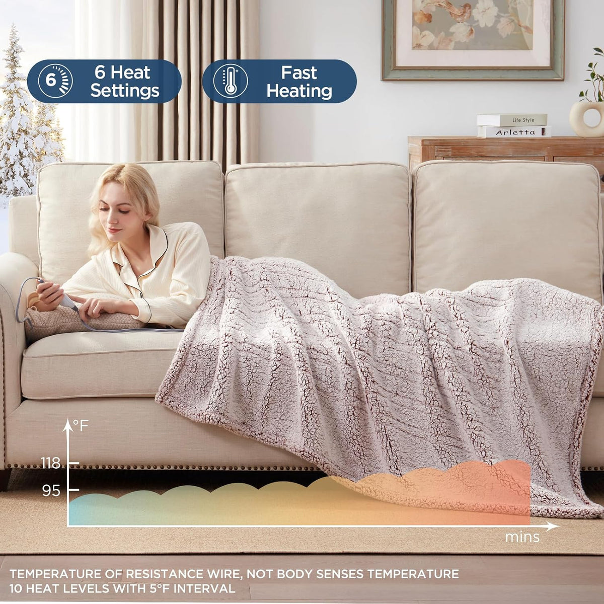 Westinghouse Electric Blanket Heated Throw, 6 Heat Settings, Grey