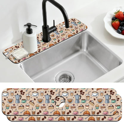 2 Pcs Kitchen Sink Splash Guard Faucet Mat Wood Grain Pattern Faucet Mat for Sinks Natural Wood Color Absorbing Drying Mats for Kitchen Bathroom, 23.6x5.5inch