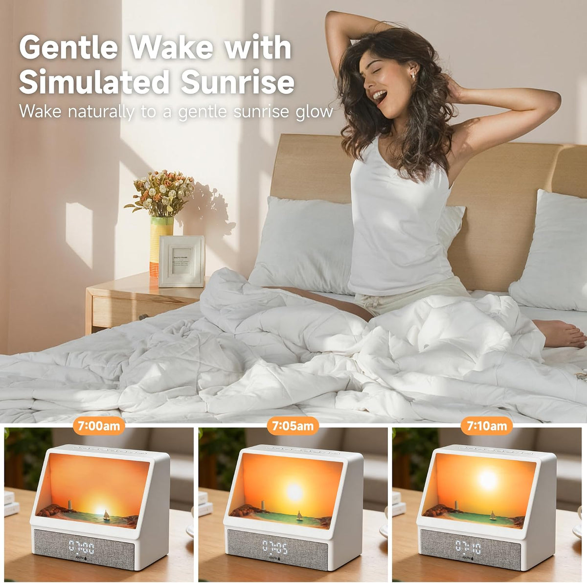 Sunset Alarm Clock，Natural Wake-Up Light White Noise Machine