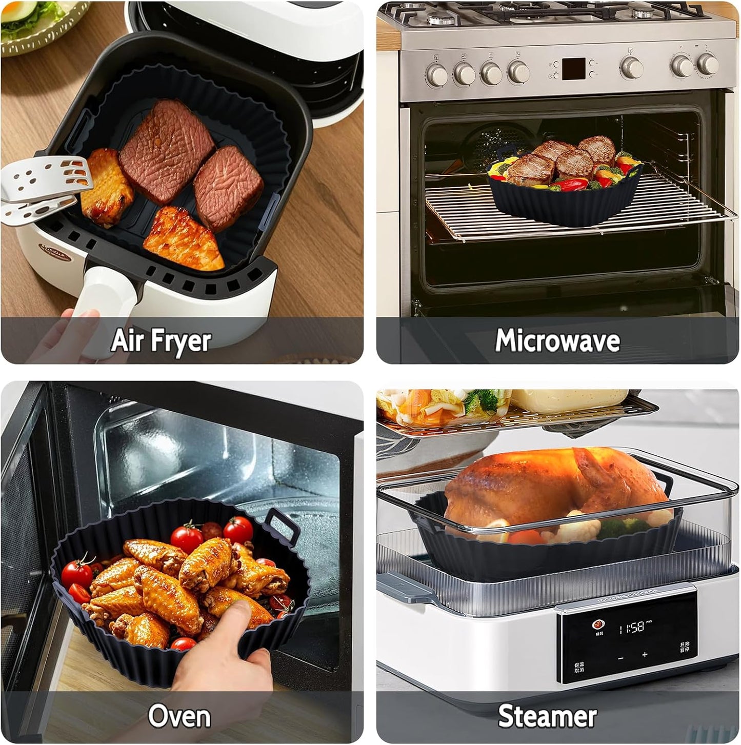 Silicone Air Fryer Liners Reusable 3 PCS, Airfryer Liners, Silicone Air Fryer Basket Liners Square, Food Grade AirFryer Accessories 4-7 QT, Ktchen Gadgets for Pot Oven Liner Baking Tray Pan