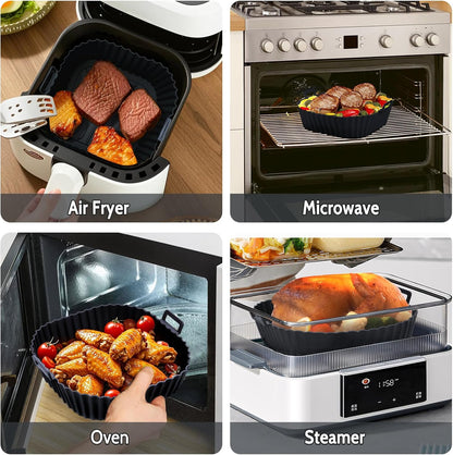 Silicone Air Fryer Liners Reusable 3 PCS, Airfryer Liners, Silicone Air Fryer Basket Liners Square, Food Grade AirFryer Accessories 4-7 QT, Ktchen Gadgets for Pot Oven Liner Baking Tray Pan