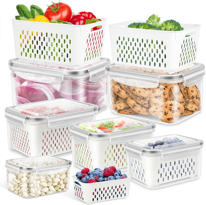 5 Pack Fruit Storage Containers for Fridge Berry Keeper Produce Saver | Leak-proof Food Container Set with Colander Veggie Keep Fresh BPA Free Plastic Refrigerator Organizer Freezer Dishwasher Safe